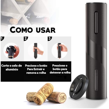 Abridor De Garrafa Automático Saca Rolhas de Vinho Elétrico A Pilha com Cortador