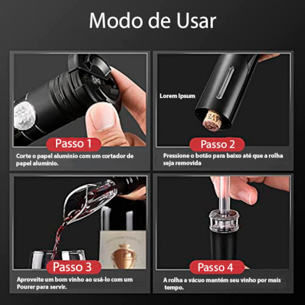 Abridor De Garrafa Automático Saca Rolhas de Vinho Elétrico A Pilha com Cortador