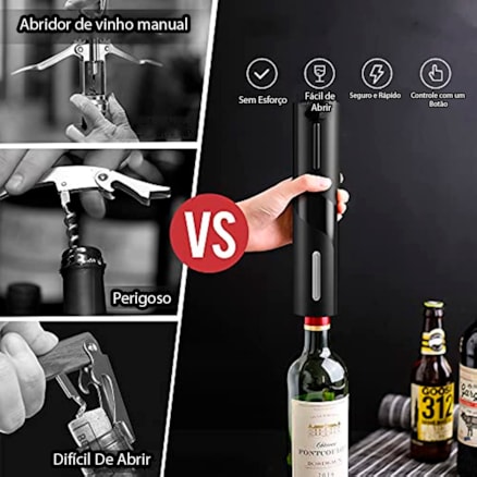 Abridor De Garrafa Automático Saca Rolhas de Vinho Elétrico A Pilha com Cortador