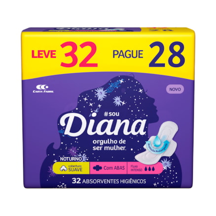 Absorvente Diana Noturno Com Abas Suave Leve 32 Pague 28