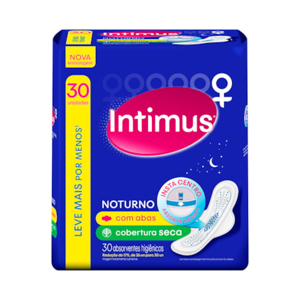 Absorvente Intimus Gel Noturno Com Abas Seco 30 Und