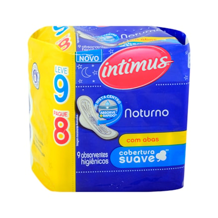 Absorvente Intimus Gel Noturno Com Abas Suave Leve 9 Pague 8