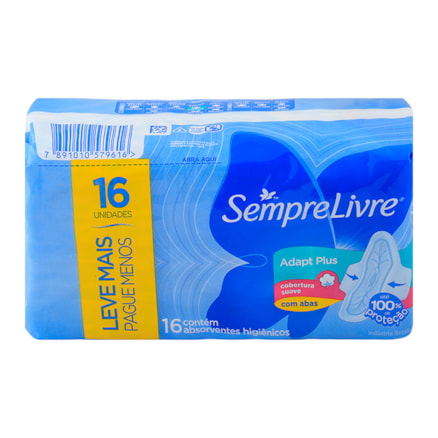 Absorvente Sempre Livre Adapt Plus Com Abas Suave 16 Und