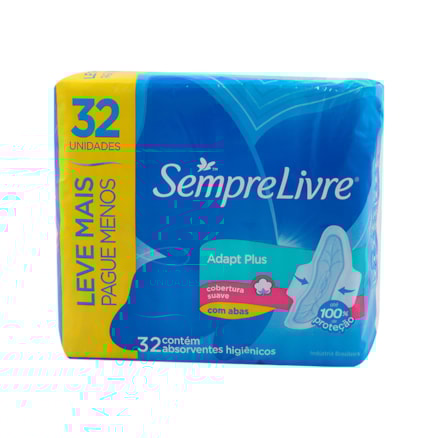 Absorvente Sempre Livre Adapt Plus Com Abas Suave 32 Und