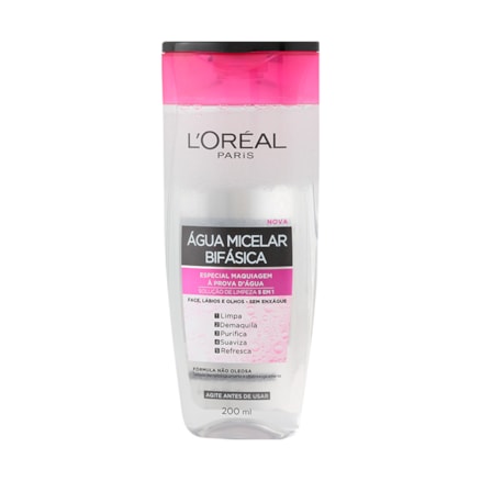 Água Micelar Loreal Bifásica Maquiagem Prova D'água 200ml