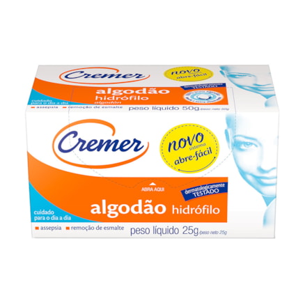 Algodão Cremer Hidrófilo Assepsia Remove Esmaltes 25g