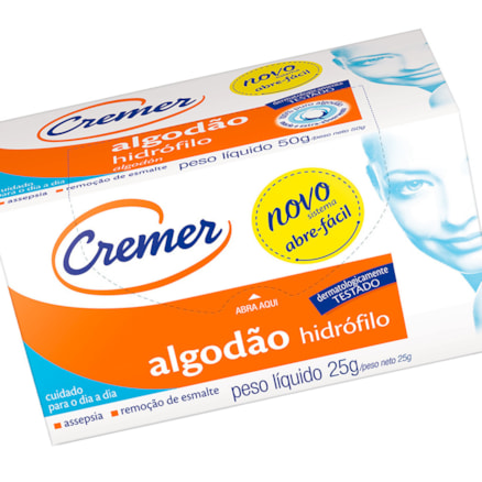 Algodão Cremer Hidrófilo Assepsia Remove Esmaltes 25g