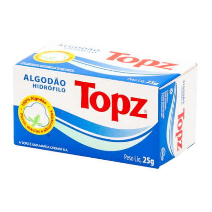 Algodão Topz Hidrófilo Multiuso Puro Macio Absorvente 25g