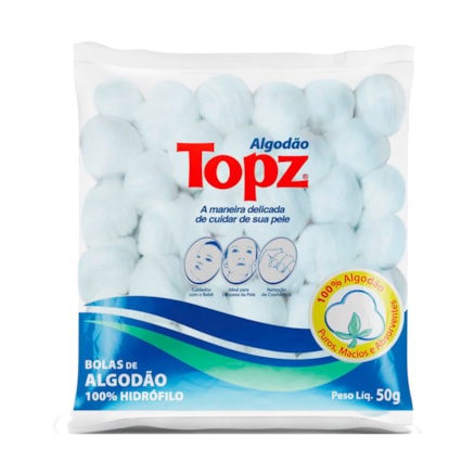 Algodão Topz Modelo Bola Multiuso Macio Absorvente 50g