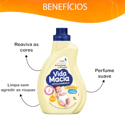 Amaciante Roupinhas De Bebês Casa Km Camomila 1l + Lava Roupas Vida Macia 1l