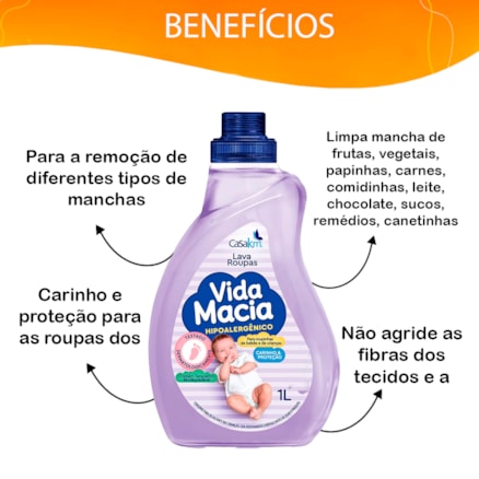 Amaciante Roupinhas De Bebês Casa Km Camomila 1l + Lava Roupas Vida Macia 1l