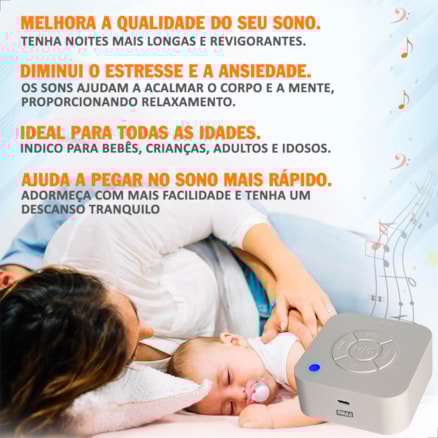 Aparelho de Ruído Branco Relaxante para Bebê Led Bateria USB