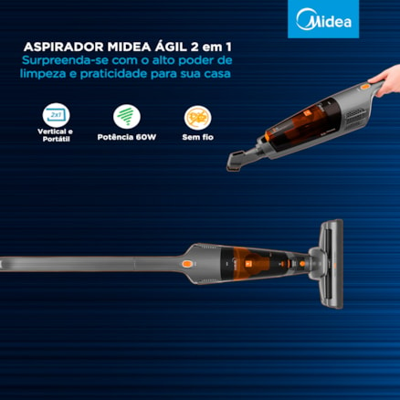 Aspirador De Pó Vertical Midea Agil 2x1 Vsa15 Sem Fio Bivolt