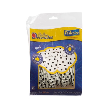 Balão Festcolor Branco Com Poá Preto Pacote 25 Und