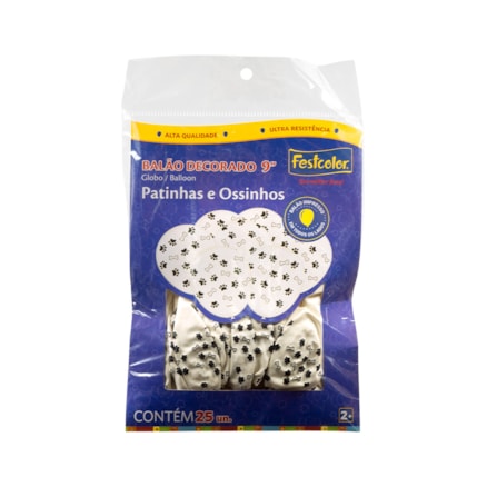 Balão Festcolor Patinhas Branco Pacote 25 Und