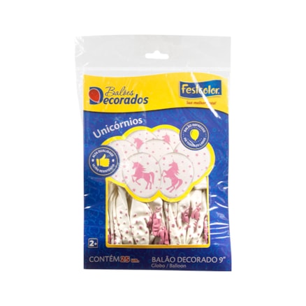 Balão Festcolor Unicórnios Branco Pacote 25 Und