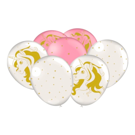 Balão Festcolor Unicórnios Branco Rosa Pacote 25 Und