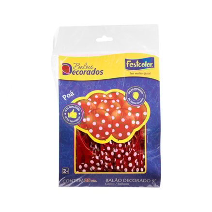 Balão Festcolor Vermelho Com Poá Branco Pacote 25 Und