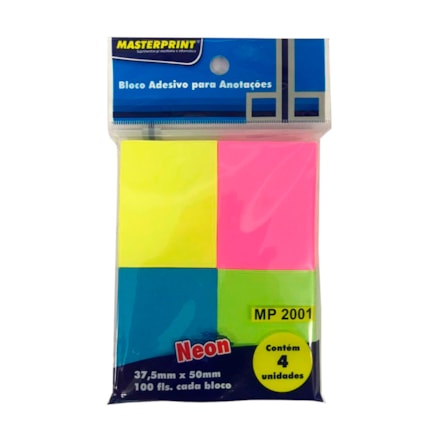 Bloco Adesivo Colorido Masterprint 37,5mmx50mm 100 Fls 4 Und