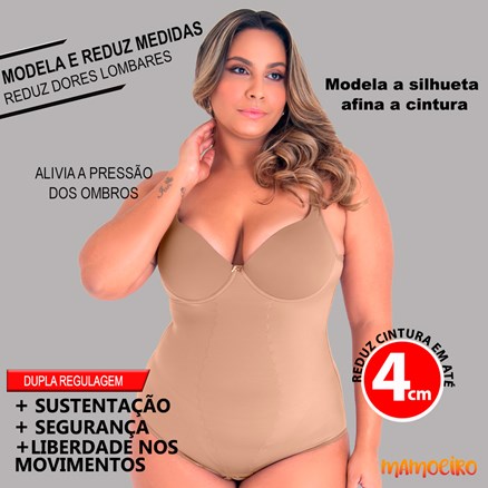 Body Cinta Modeladora Vi Lingerie Costa em U Compressão Média Duplo Reforço  Bojo Casquinha Regulável (Preto, 40)