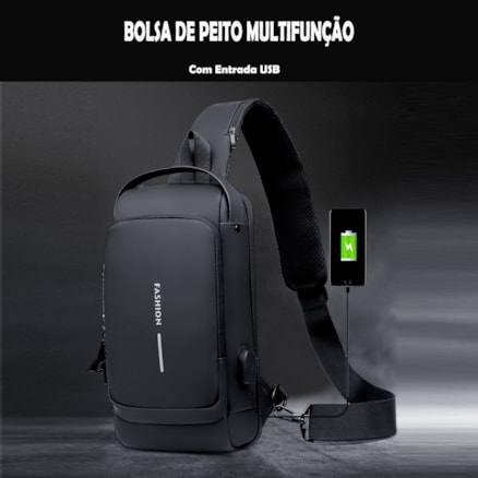 Bolsa de Ombro Transversal Unilateral com USB Trava c/ Segredo Á prova d'água Viagem Trabalho