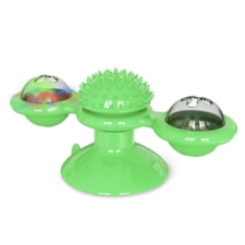 Brinquedo para Gatos Pets Moinho De Vento Giratório Interativo Coçador Macio Bola Luminosa e Ervas Verde