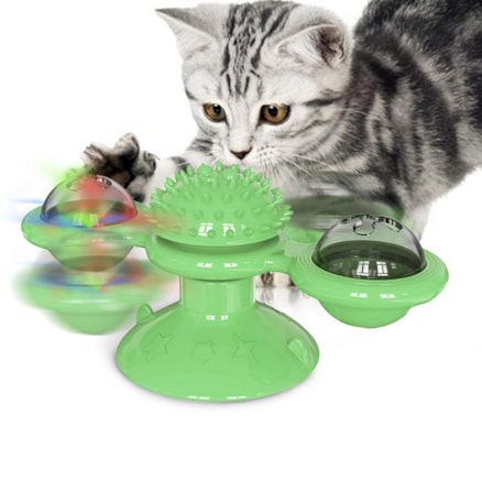 Brinquedo para Gatos Pets Moinho De Vento Giratório Interativo Coçador Macio Bola Luminosa e Ervas Verde