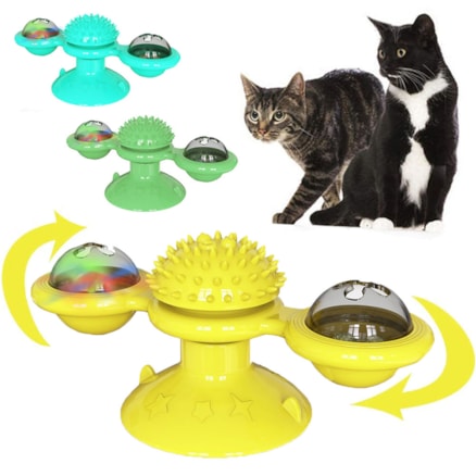 Brinquedo para Gatos Pets Moinho De Vento Giratório Interativo Coçador Macio Bola Luminosa e Ervas Verde