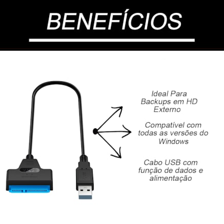 Cabo Adaptador Conversor USB 3.0 SATA SSD e HD 2.5 Notebook Computador 22 Pinos