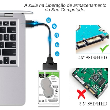 Cabo Adaptador Conversor USB 3.0 SATA SSD e HD 2.5 Notebook Computador 22 Pinos