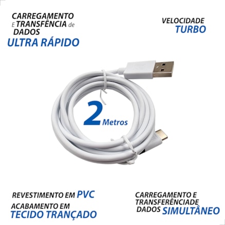 Cabo Carregador Dados Turbo Tipo C Carga Rápida 3.1a 2m Reforçado Resistente