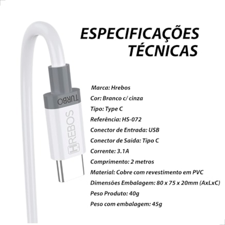 Cabo Carregador Dados Turbo Tipo C Carga Rápida 3.1a 2m Reforçado Resistente