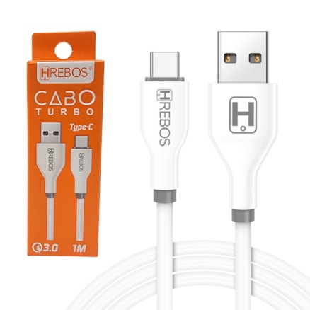 Cabo Carregador Turbo USB e Tipo C Carregamento Rápido e Dados Celular 1m 3.1a