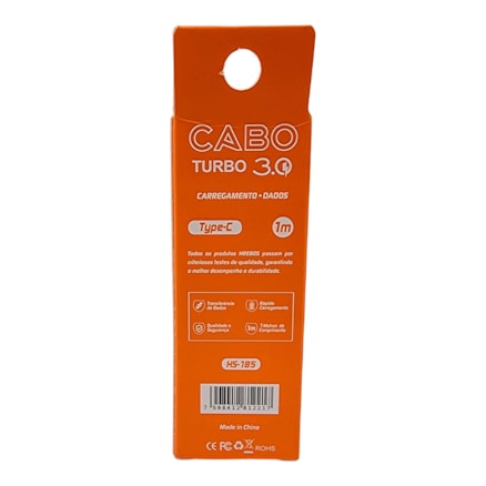 Cabo Carregador Turbo USB e Tipo C Carregamento Rápido e Dados Celular 1m 3.1a