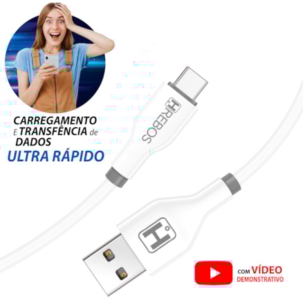 Cabo Carregador Turbo USB e Tipo C Carregamento Rápido e Dados Celular 1m 3.1a