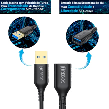 Cabo Extensor Usb 3.0 Otg Macho Fêmea Adaptador Extensão 1 metro Turbo Reforçado