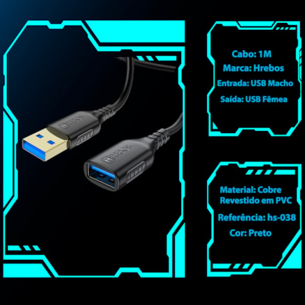 Cabo Extensor Usb 3.0 Otg Macho Fêmea Adaptador Extensão 1 metro Turbo Reforçado