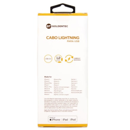 Cabo Lightning Usb Nylon Goldentec Mfi Gold - 1.2 Metros