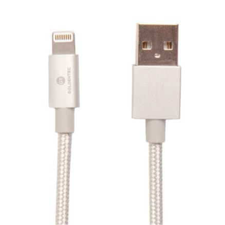 Cabo Lightning Usb Nylon Goldentec Mfi Silver - 1.2 Metros