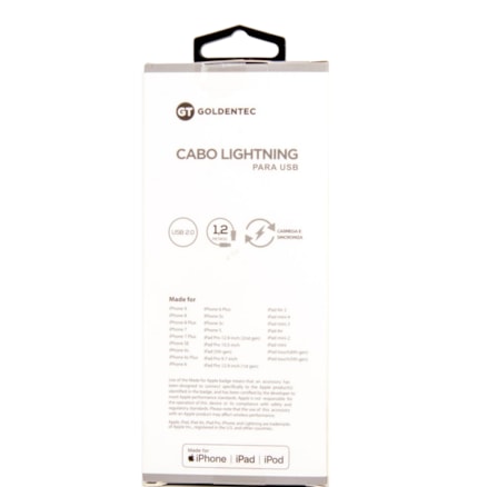 Cabo Lightning Usb Nylon Goldentec Mfi Silver - 1.2 Metros