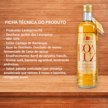 Cachaça Boa Luz Ouro 700ml