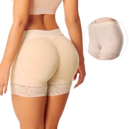 Calcinha Short Levanta Bumbum Acabamento Renda Bege Bm