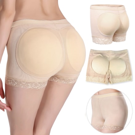 Calcinha Short Levanta Bumbum Acabamento Renda Bege Bm