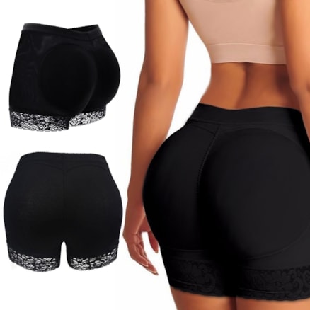 Calcinha Short Levanta Bumbum Acabamento Renda Preto Bm