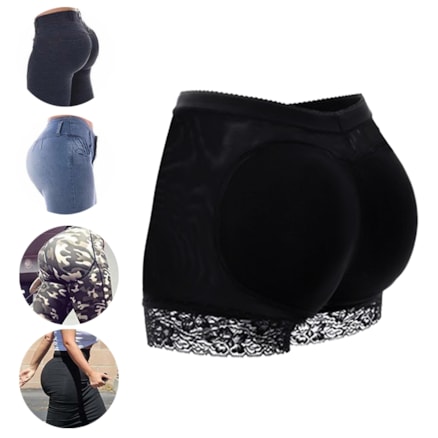 Calcinha Short Levanta Bumbum Acabamento Renda Preto Bm