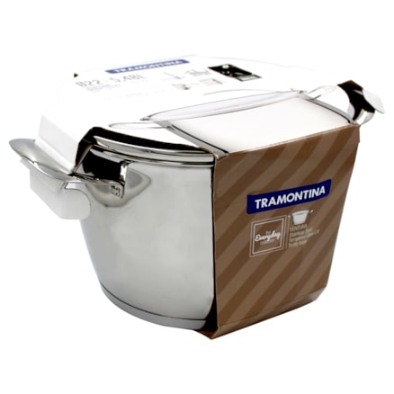 Caldeirão Tramontina Inox Fundo Triplo Tampa Vidro 22cm 5,5l