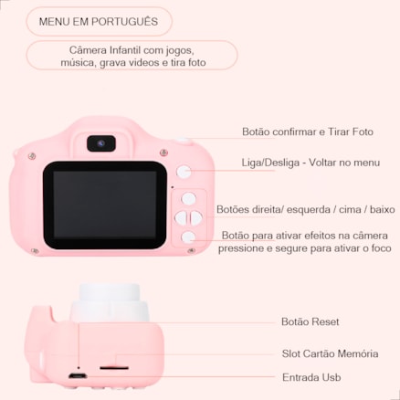 Camera fotografica filmadora gravadora voz video com jogos infantil presente