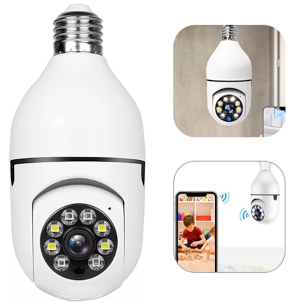 Câmera Lâmpada De Segurança Wifi Ip 360° Soquete E27 Branco