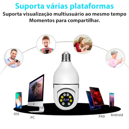 Câmera Lâmpada De Segurança Wifi Ip 360° Soquete E27 Branco