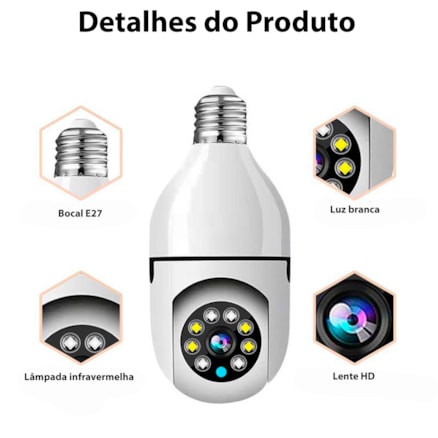 Câmera Lâmpada De Segurança Wifi Ip 360° Soquete E27 Branco